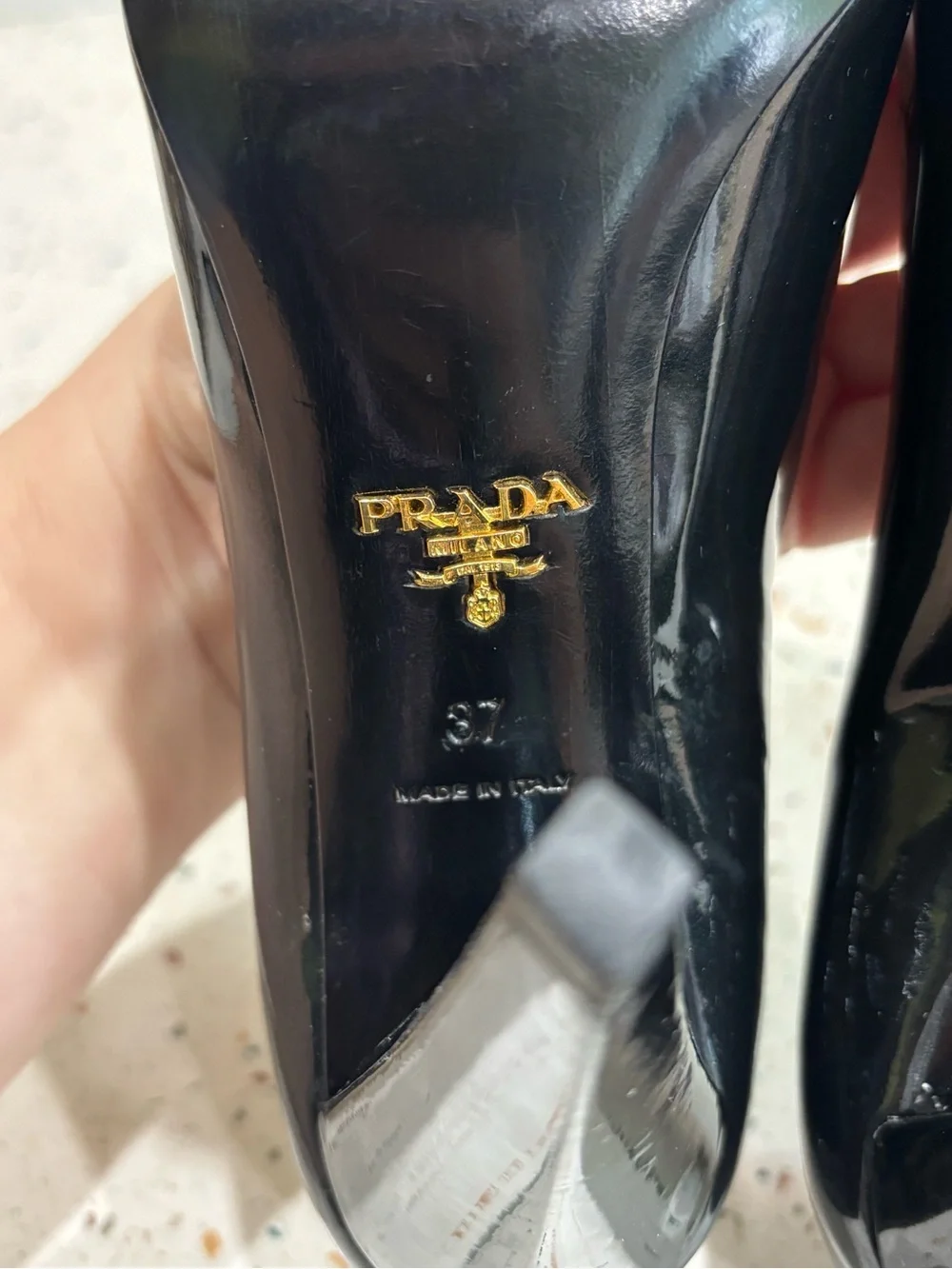 Prada Black Patent Leather Square Toe Pumps